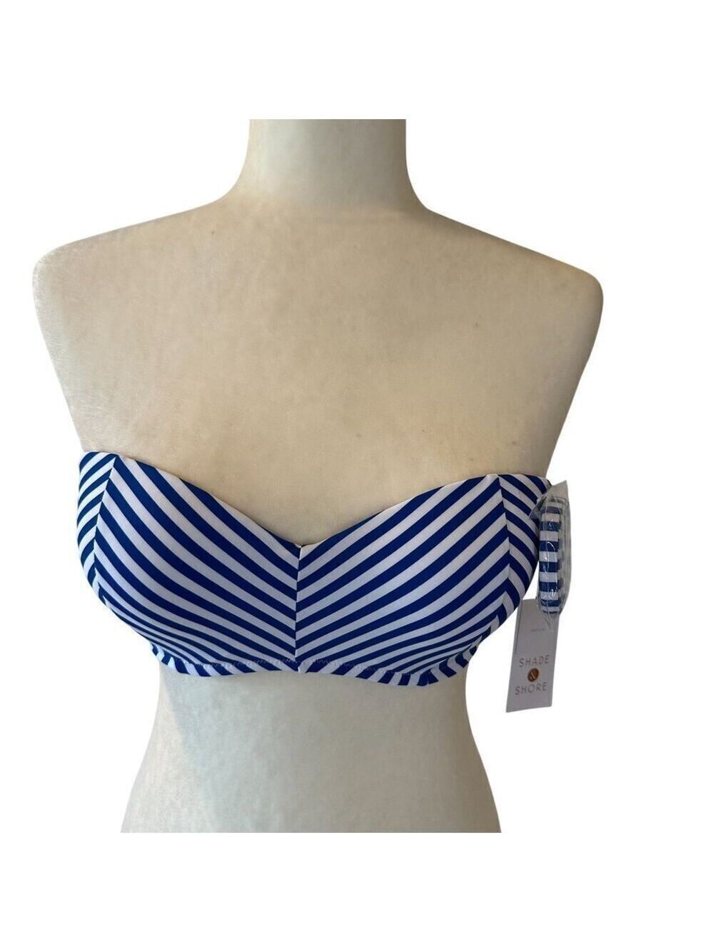 Shade & Shore Light Lift Bandeau Bikini Top Blue White Stripe Women 34C Nautical
